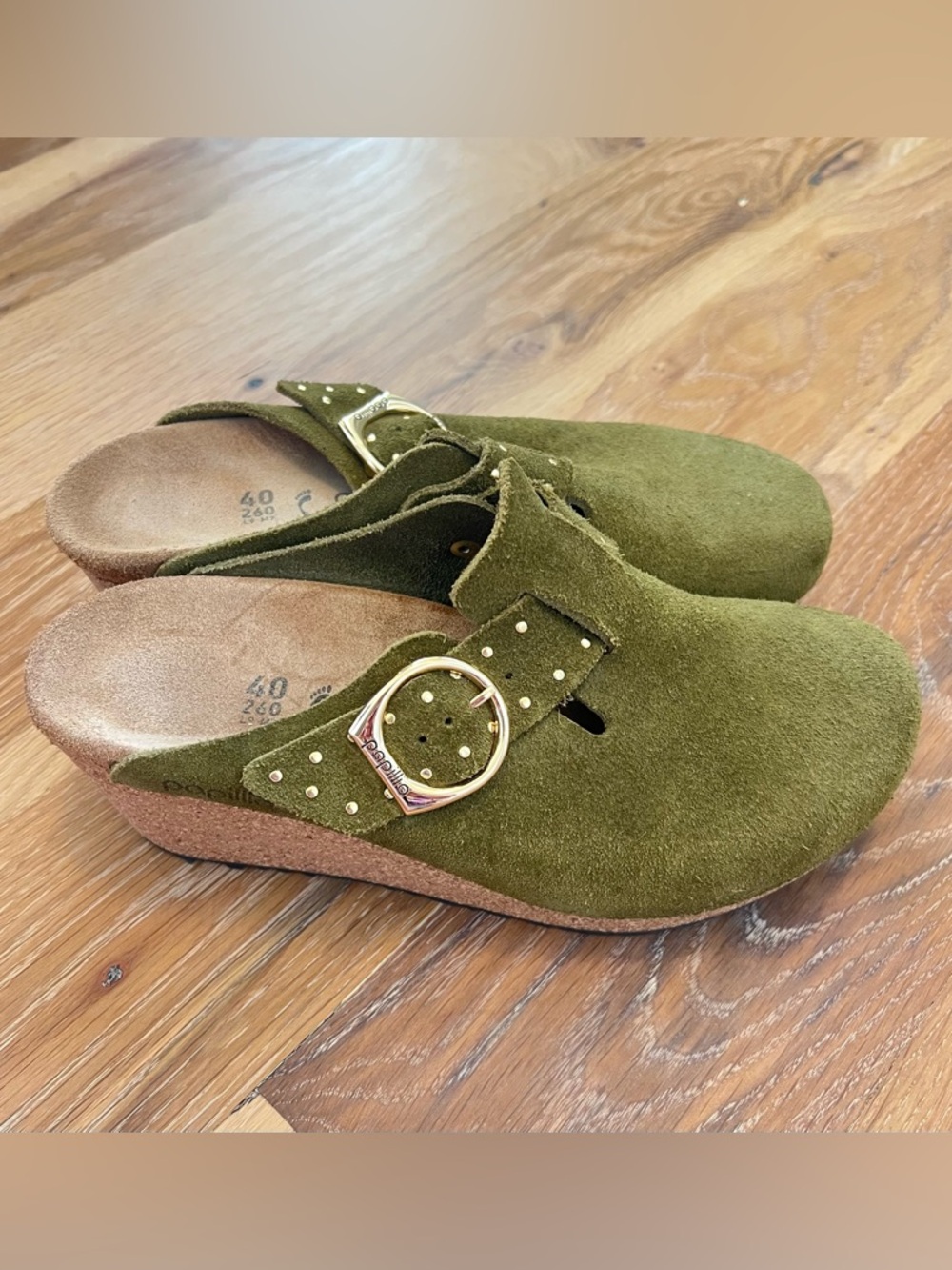 Papillio Birkenstock Olive Suede Clogs Sz 40